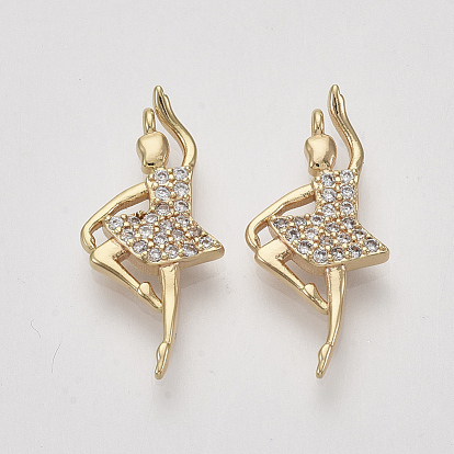 Brass Micro Pave Cubic Zirconia Pendants, Ballet Dancer, Clear, Nickel Free