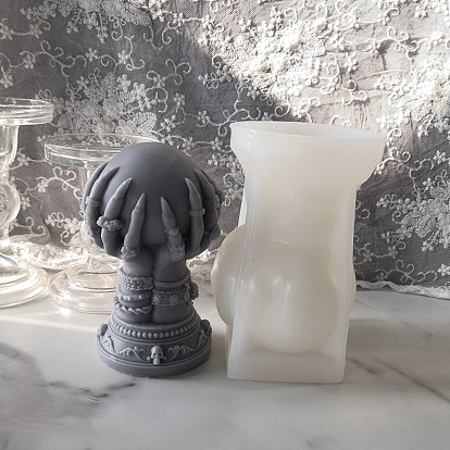 Halloween Theme DIY Candle Silicone Molds, Resin Casting Molds, For UV Resin, Epoxy Resin Jewelry Making, Hand with Round & Skull