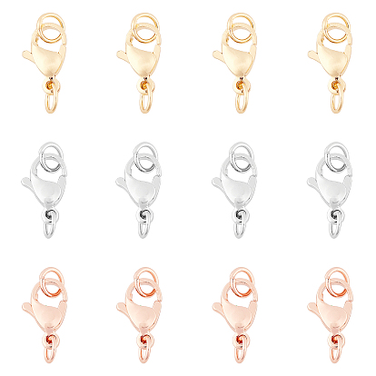 Rack Plating and PVD Vacuum Plating Brass Lobster Claw Clasps for Jewelry Necklace Bracelet Making, with Two Jump Rings, Cadmium Free & Lead Free