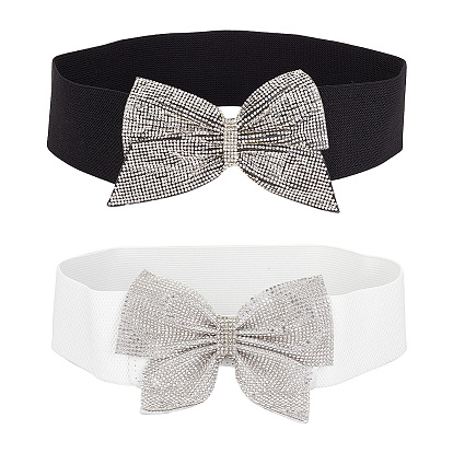 2шт 2 стиль полиэстер эластичный цепной ремень, Пояс со стразами и бантом для платья-рубашки, пальто