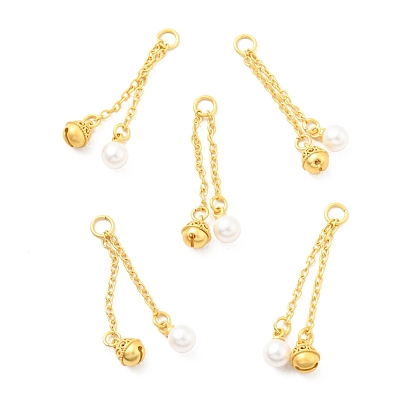 ABS Plastic Imitation Pearl Pendants, with Brass Findings and Jump Rings, Cadmium Free & Lead Free, Bell & Round