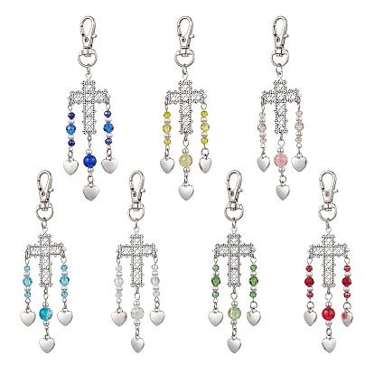 7шт. подвеска в виде креста и сердца из сплава, подвески из стеклянных бусин и сплава с застежкой-клешней в виде лобстера