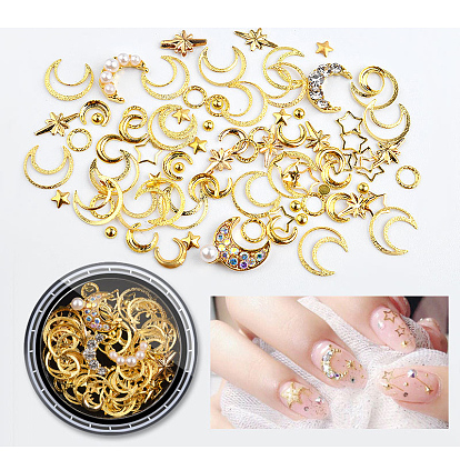Brass Nail Art Decorations, with Rhinestone, Moon and Star