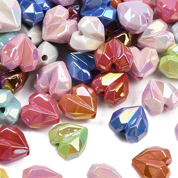 Uv акриловые покрытия бусины, радужный, сердце, граненые