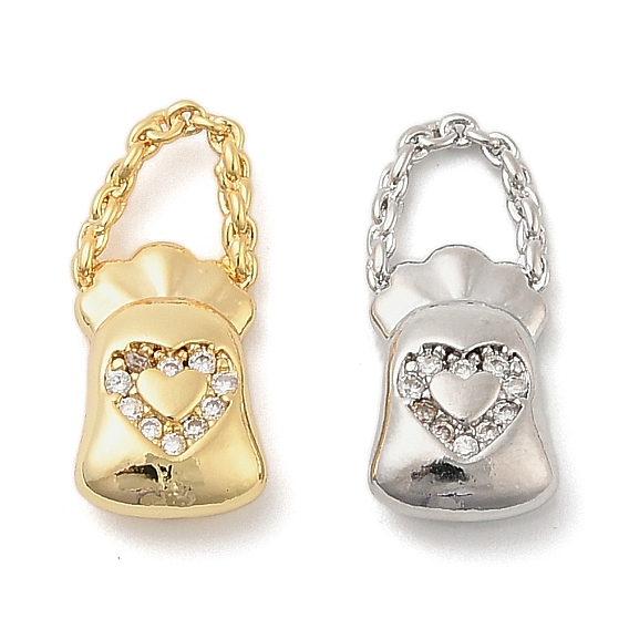 Латунные микро проложить кубического циркония подвески, сумочка с сердечком