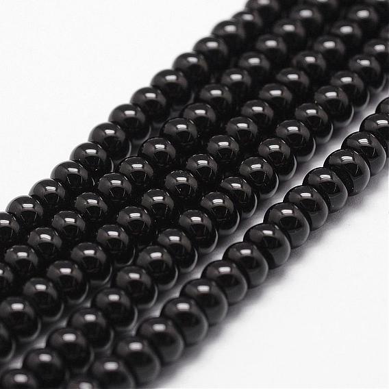 Natural Black Onyx Beads Strands, Grade A, Dyed & Heated, Rondelle, Faceted