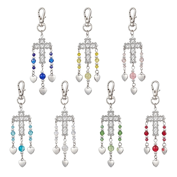 7шт. подвеска в виде креста и сердца из сплава, подвески из стеклянных бусин и сплава с застежкой-клешней в виде лобстера
