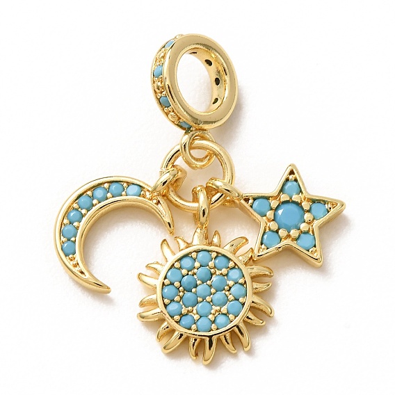 Brass Micro Pave Cubic Zirconia Dangle Charms, Large Hole Pendants, Sun & Star & Moon, Golden
