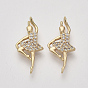 Brass Micro Pave Cubic Zirconia Pendants, Ballet Dancer, Clear, Nickel Free