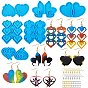 6Pcs DIY Pendant Silicone Molds, Resin Casting Molds, For UV Resin, Epoxy Resin Jewelry Making, with 40Pcs Iron Open Jump Rings and 40Pcs Earring Hooks, Heart & Diamond