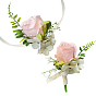 2 piezas 2 estilo tela de seda imitación rosa ramillete boutonniere, con muñequeras de rosas de imitación de seda, para la boda, decoraciones de fiesta