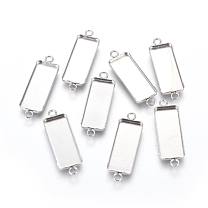 304 Stainless Steel Cabochon Connector Settings, Plain Edge Bezel Cups, Rectangle