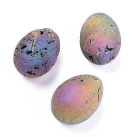 Electroplate Natural Druzy Agate Beads, Gemstone Home Display Decorations, No Hole/Undrilled, Oval
