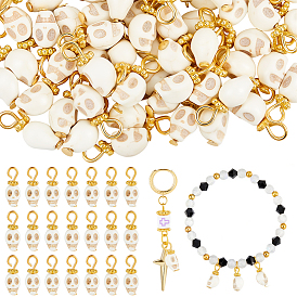 100 шт. окрашенных синтетических бирюзовых подвесок-черепов на Хэллоуин, с золотистым сплавом и железной фурнитурой