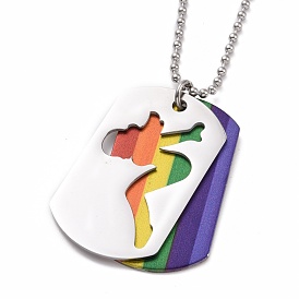 Pride Style Stainless Steel Pendant Necklaces, with Iron Ball Chains, Oval, Colorful