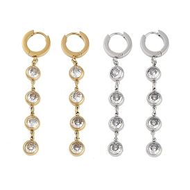 304 Stainless Steel Flat Round Earrings for Women, with Clear Cubic Zirconia