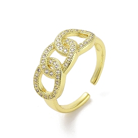 Brass Pave Cubic Zirconia Open Cuff Rings, Oval