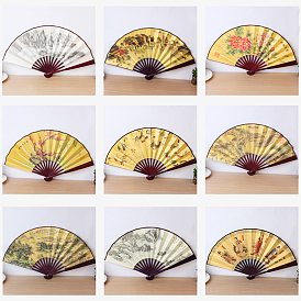 Bamboo Folding Fan, with Painting, for Party, Wedding,Dancing Decoration