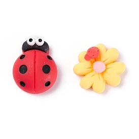 Opaque Resin Cabochons, Ladybird & Flower