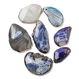 Dyed Natural Druzy Agate Pendants, Faceted Nuggets Charms