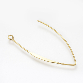 Brass Earring Hooks, with Horizontal Loop Findings, Nickel Free, Real 18K Gold Plated