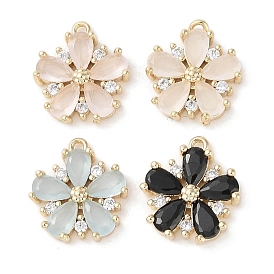Brass Micro Pave Cubic Zirconia Charms, Real 18K Gold Plated, Flower