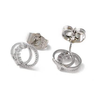 Brass Rhinestone Stud Earrings, Double Rings