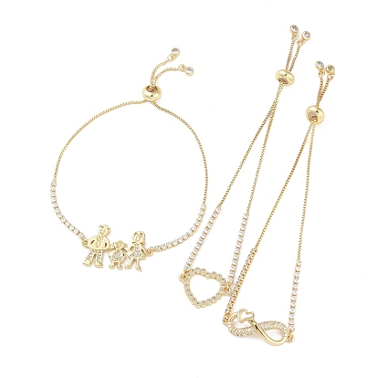 Латунные браслеты с микропаве из чистого кубического циркония, браслеты-слайдеры с цепочками-коробками, золотой для женщин