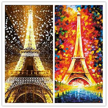 DIY Eiffel Tower Diamond Painting Kits, including Resin Rhinestones, Diamond Sticky Pen, Tray Plate and Glue Clay