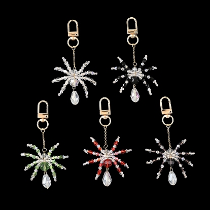 Colgantes de araña de Halloween de cristal y acero inoxidable, con broches de aleación giratorias, la luz de oro