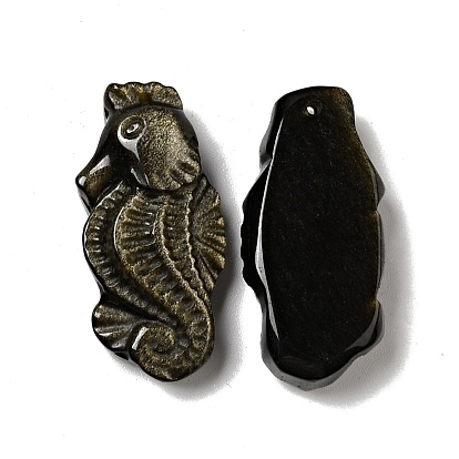 Natural Golden Sheen Obsidian Pendants, Sea Horse