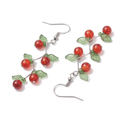 3 Pairs Fruit Gemstone & Acrylic Dangle Earrings, with 316 Surgical Stainless Steel Findings