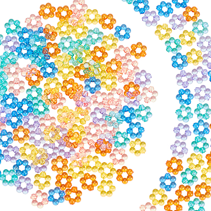 180pcs 6 couleurs cadres de perles en acrylique transparent, fleur