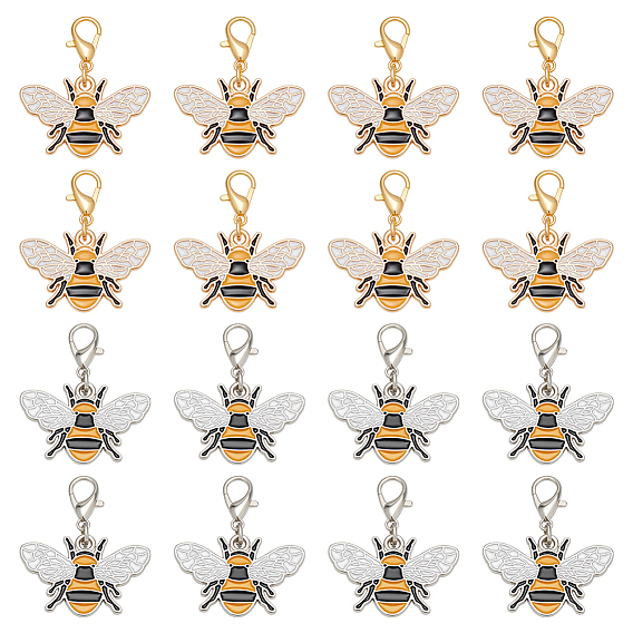 32шт 2 цвета пчелы сплав эмаль подвеска украшения, Сплав с застежками когтя омара