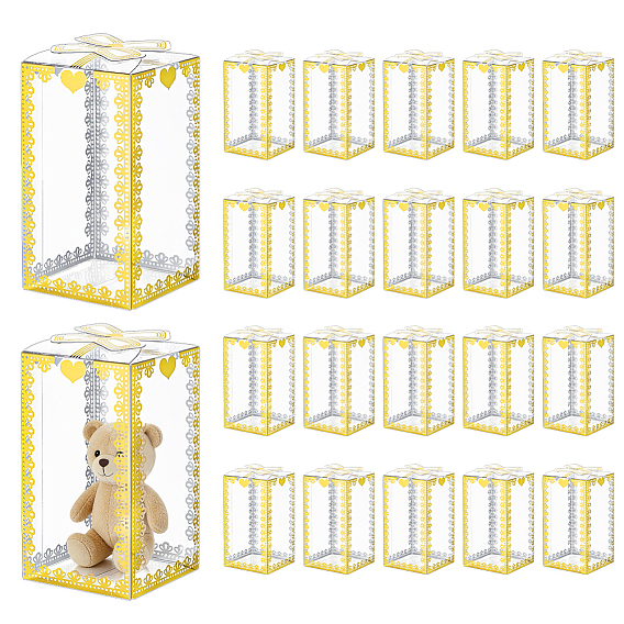 Cajas de embalaje transparentes para mascotas con estampado dorado, Estuches de almacenamiento rectangulares plegables con lazo