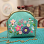 DIY Flower Pattern Wood Bead Kiss Lock Handbag Embroidery Kits, Including Printed Cotton Fabric, Embroidery Thread & Needles, Embroidery Hoop