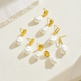 Элегантные латунные серьги-гвоздики, золотые, с имитацией жемчуга