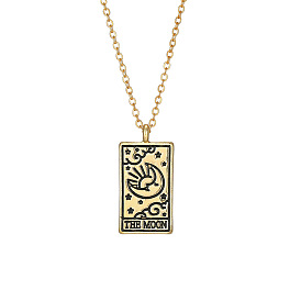 Rectangle avec mot collier pendentif en alliage pour hommes femmes, or