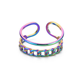 304 манжетное кольцо в форме цепочки из нержавеющей стали, полое открытое кольцо для женщин