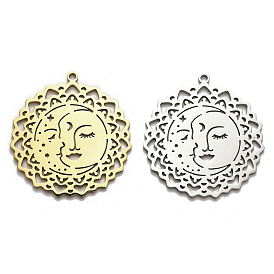 304 Stainless Steel Pendants, Sun with Human Face Charm