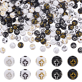 800 шт 5 цвета покрытия акриловых бусин, металла обвитые, круглые с крестом