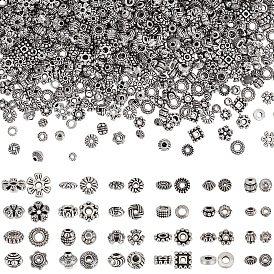 1200шт 24 стили тибетский стиль сплав разделители бусины, без свинца, без никеля и без кадмия, шестерня, рондель и ствол, разнообразные