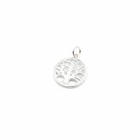 925 Sterling Silber Anhänger, flach rund mit Baum des Lebens, mit Sprungring