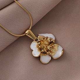 3 шт. Женские ожерелья в форме круглой змеиной цепи из нержавеющей стали с белой эмалью и подвеской в виде цветка