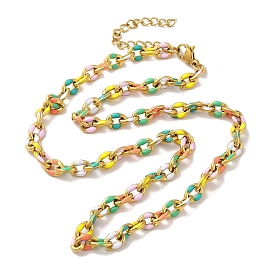 304 Stainless Steel Necklaces, Colorful Enamel Rolo Cable Link Chain Necklaces
