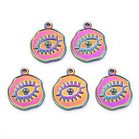 Rainbow Color 201 Stainless Steel Pendant Rhinestone Settings, Eye