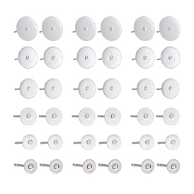 210Pcs 7 Size 304 Stainless Steel Stud Earring Settings, Flat Pad Earring Post, Flat Round