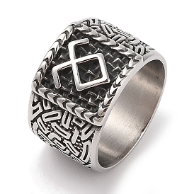 Viking 304 Stainless Steel Rune Finger Rings, Wide Band Rings for Mens Womens