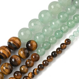Нити бусин из натуральной красной яшмы, желтого нефрита, зеленого авантюрина, тигрового глаза, содалита и аметиста, круглые