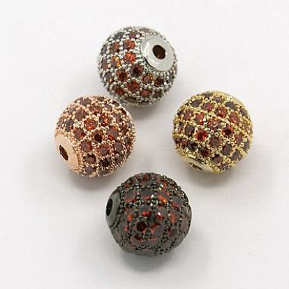 Brass Cubic Zirconia Beads, Round, 10mm, Hole: 1.5mm
